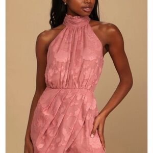 Lulu’s Chic Demeanor Pink Floral Halter Mini Dress, size Small